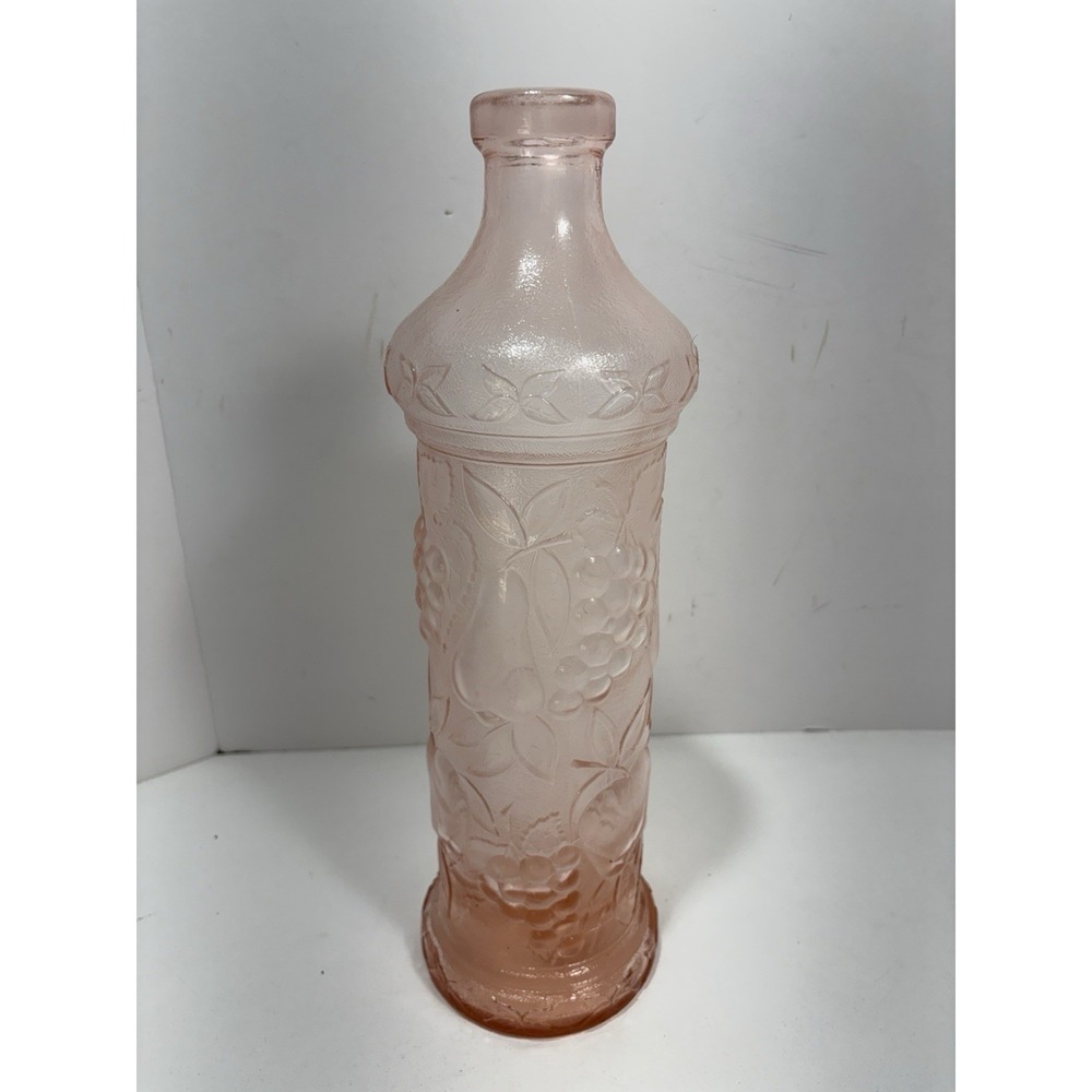 Ethan Allen Pink Glass Bottle‎ Fruit Grape VTG 14.5"Decanter Apothecary Italy